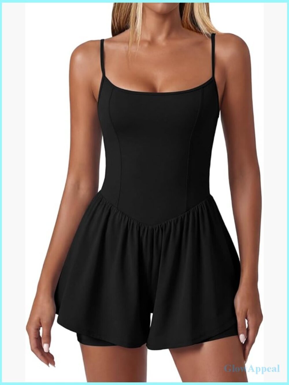 Sleeveless Workout Romper with Built-in Shorts, Athletic Jumpsuit Double Lined